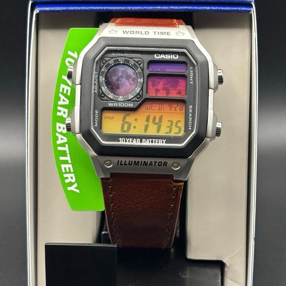 Custom Casio AE1200 Moon Eclipse Edition World Time 100m Leather Strap - Picture 3 of 17